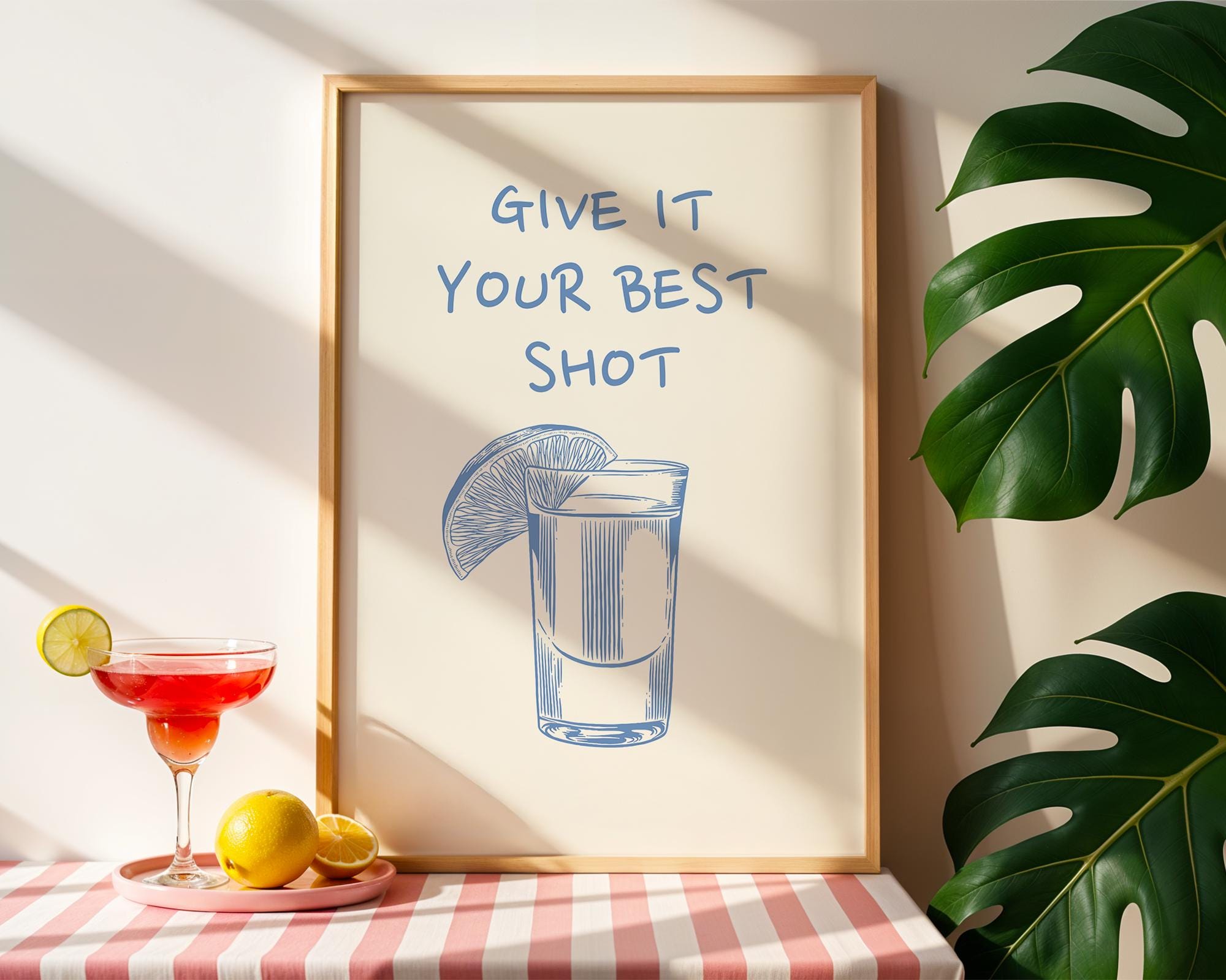 Blue Give It Your Best Shot Print Trendy Bar Cart Decor Tequila Print Blue Bar Cart Wall Art Modern Bar Cart Wall Art DIGITAL DOWNLOAD