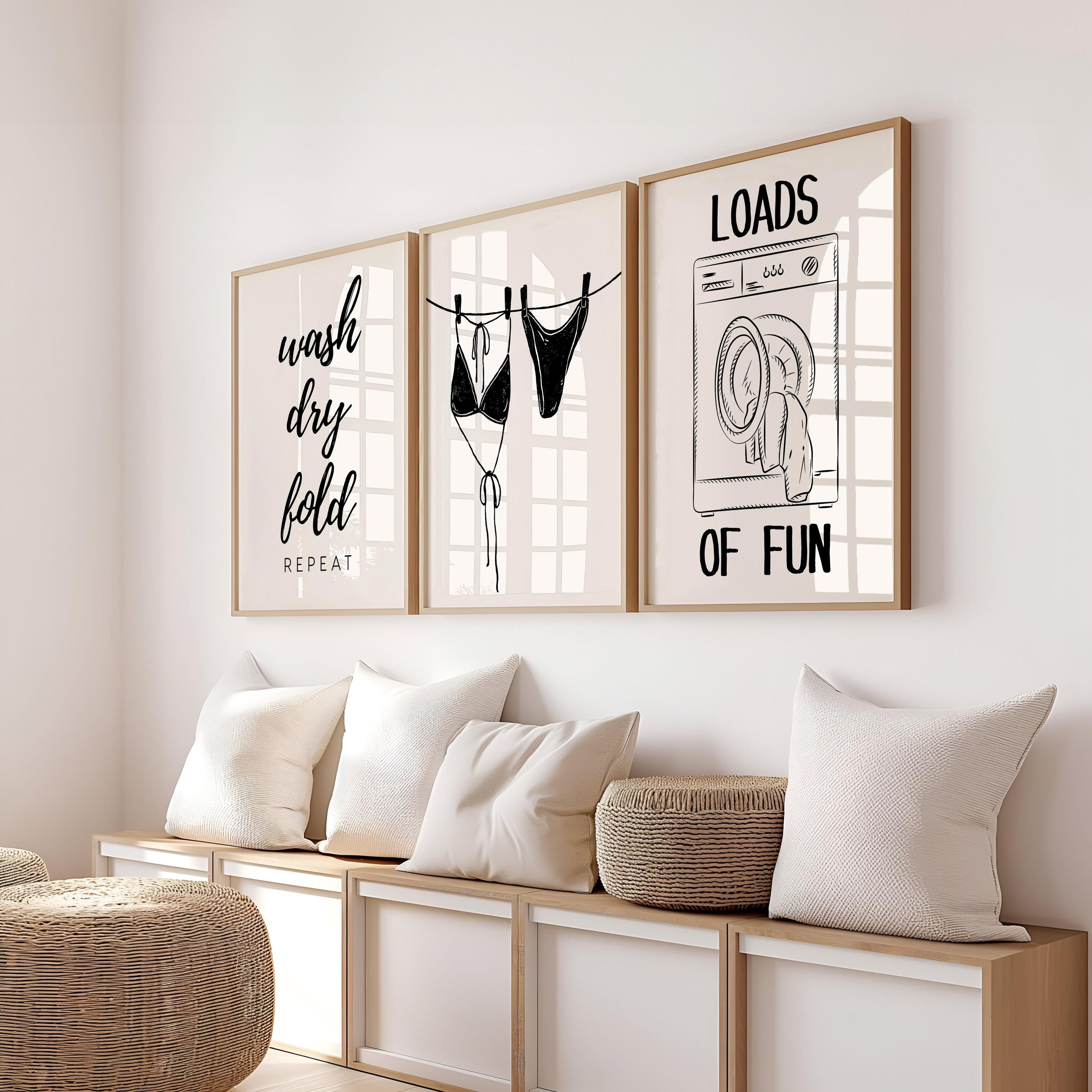 Funny Laundry Room Wall Art Set of 3, Wash Dry Fold Quote Print, Black and White Laundry Decor, Cute Laundromat Poster DIGITAL DOWNLOAD