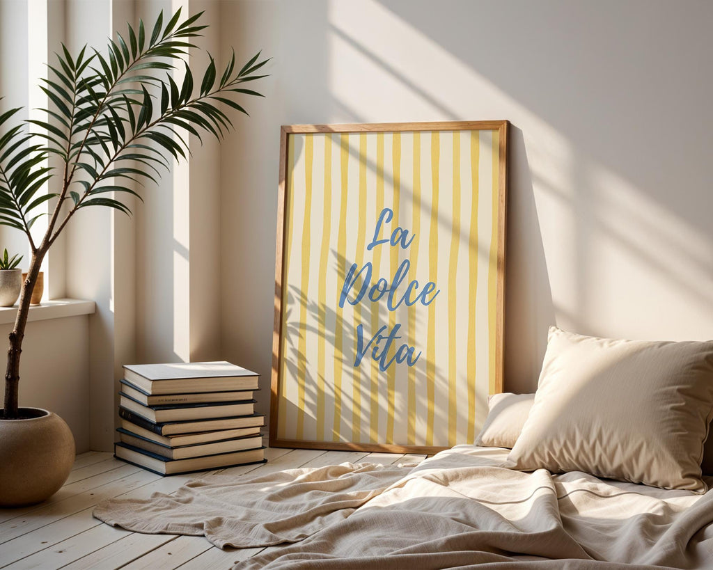 La Dolce Vita Print, Trendy Blue Yellow Italian Summer Wall Art, Coastal Aesthetic Poster, Beachy Printable Art, Trendy Wall Art Girly Print