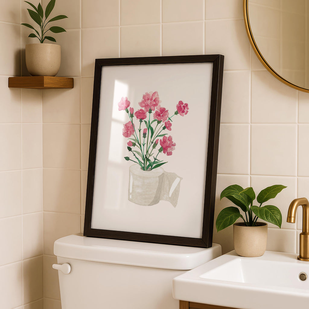 Toilet Paper Roll Plant Print, Funny Bathroom Wall Art, Watercolor Art, Botanical Print Minimalist Wall Art, Toilet Print, Digital Download