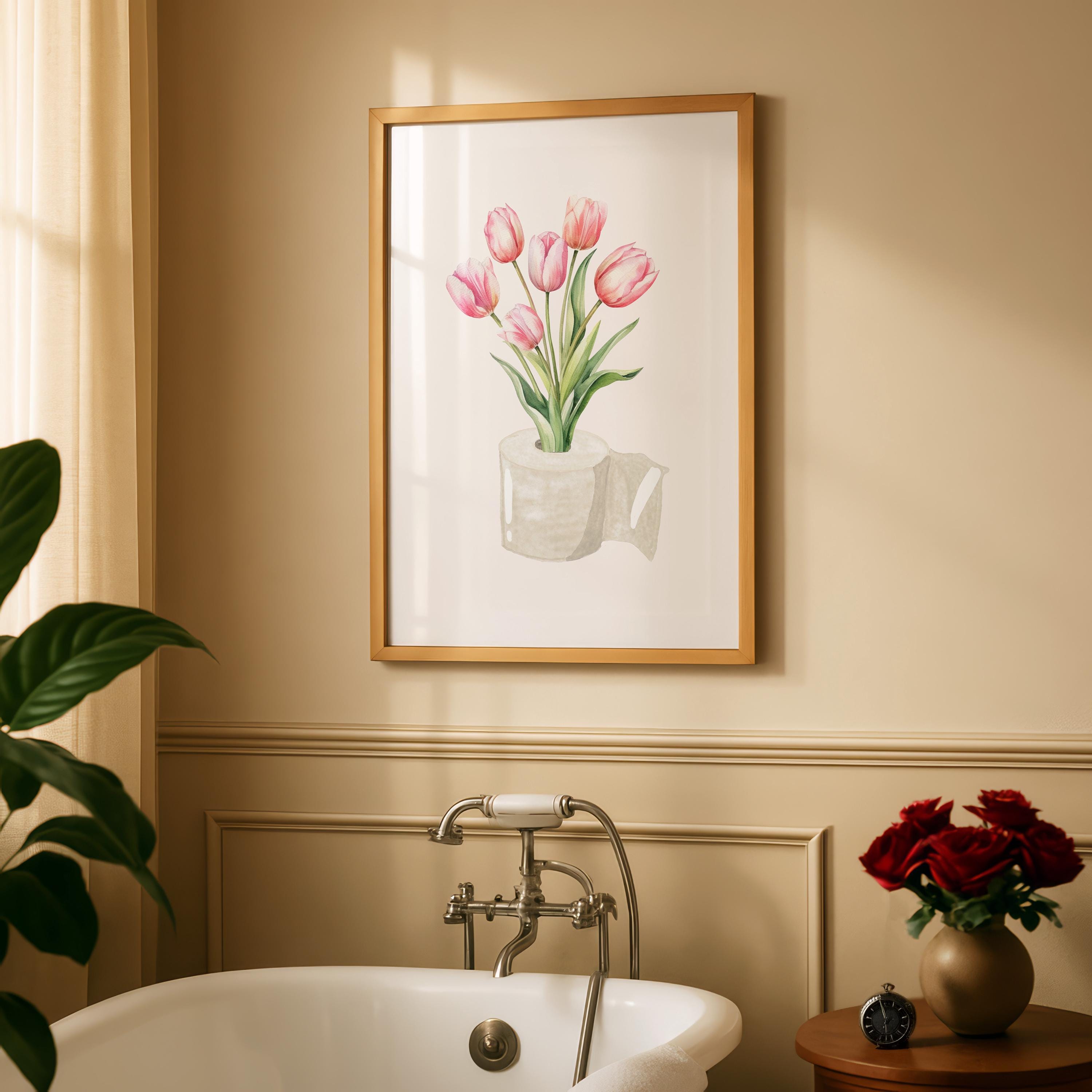 Toilet Paper Roll Plant Print, Funny Bathroom Wall Art, Watercolor Art, Botanical Print Minimalist Wall Art, Toilet Print, Digital Download
