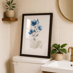 Blue Toilet Paper Roll Plant Print, Funny Bathroom Wall Art, Blue Watercolor Art, Botanical Print Minimalist Wall Art, Toilet Print, DIGITAL