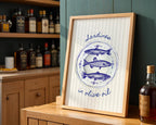 Sardines Plate Art Print, Fish Art Print, Sardines Tinned Print, Blue Fish Print, Retro Kitchen Wall Art, Trendy Wall Art, Seafood Wall Art