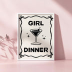 Girl Dinner Print, Funny Kitchen Prints, College Apartment Poster Black Bar Cart Decor, Cocktail Wall Art, Cute Martini Gifts, Bar Cart Art