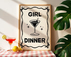 Girl Dinner Print, Funny Kitchen Prints, College Apartment Poster Black Bar Cart Decor, Cocktail Wall Art, Cute Martini Gifts, Bar Cart Art