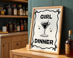 Girl Dinner Print, Funny Kitchen Prints, College Apartment Poster Black Bar Cart Decor, Cocktail Wall Art, Cute Martini Gifts, Bar Cart Art
