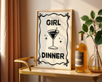 Girl Dinner Print, Funny Kitchen Prints, College Apartment Poster Black Bar Cart Decor, Cocktail Wall Art, Cute Martini Gifts, Bar Cart Art