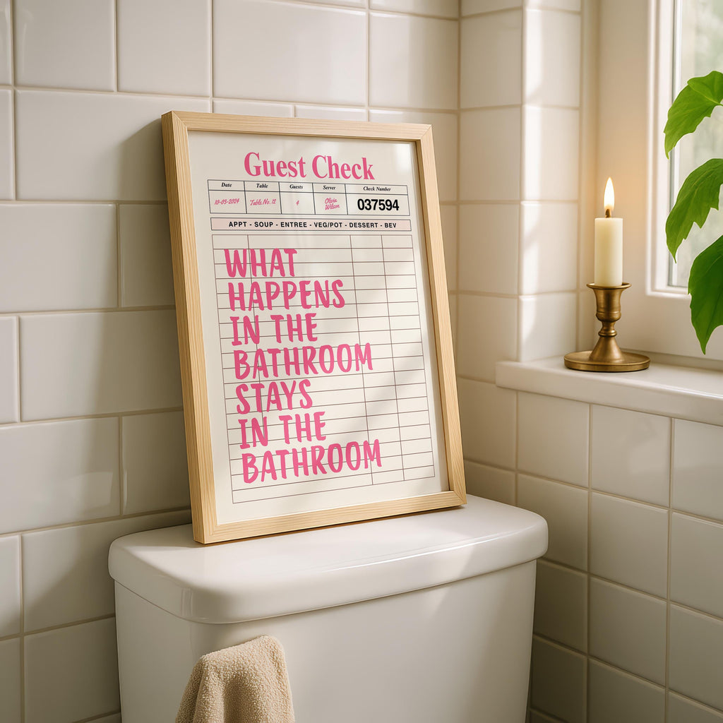 Funny Pink Bathroom Print, Pink Guest Check Wall Art, Typography Poster, Trendy Cool Wall Art Girl, Funky Wall Art Dopamine Decor, DIGITAL