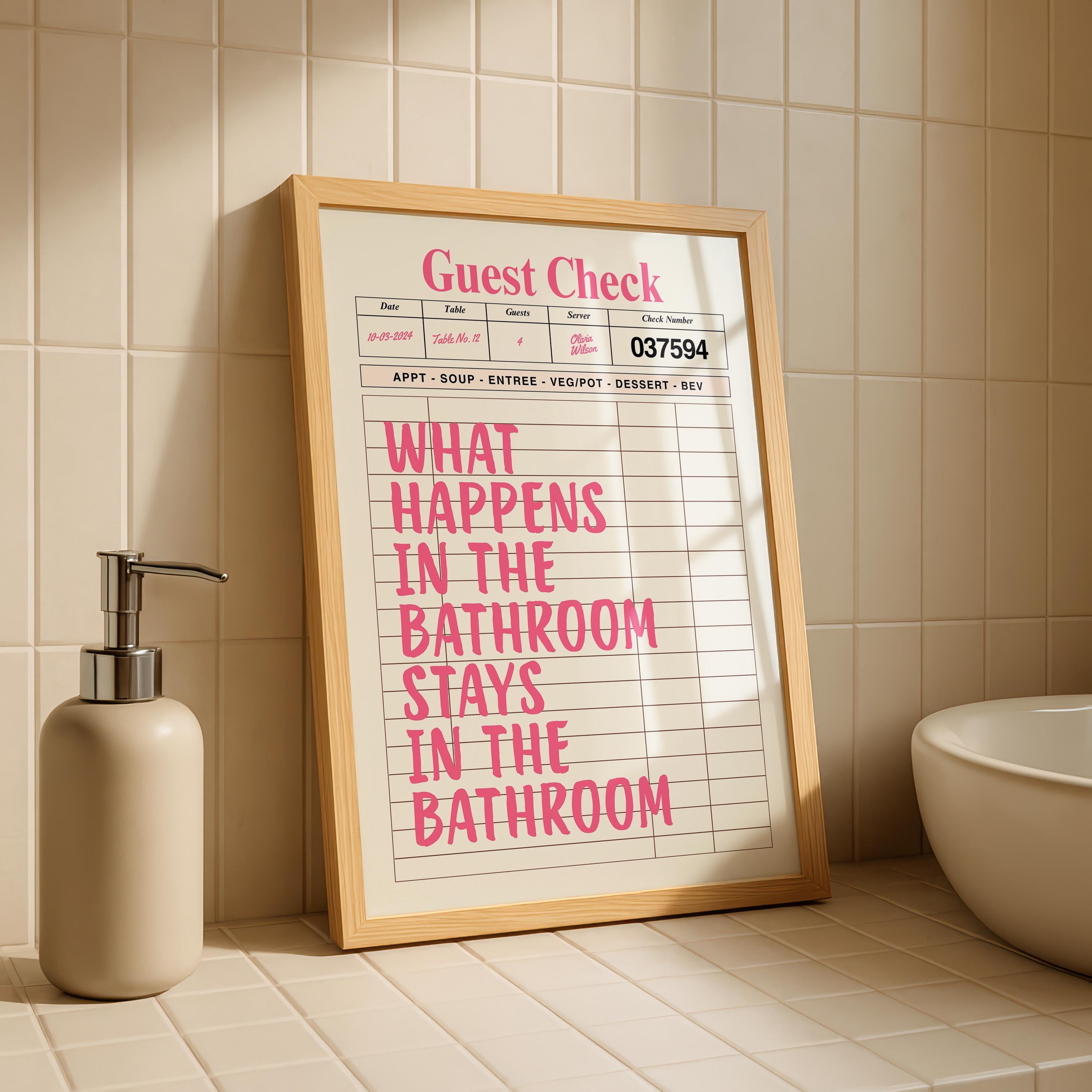 Funny Pink Bathroom Print, Pink Guest Check Wall Art, Typography Poster, Trendy Cool Wall Art Girl, Funky Wall Art Dopamine Decor, DIGITAL