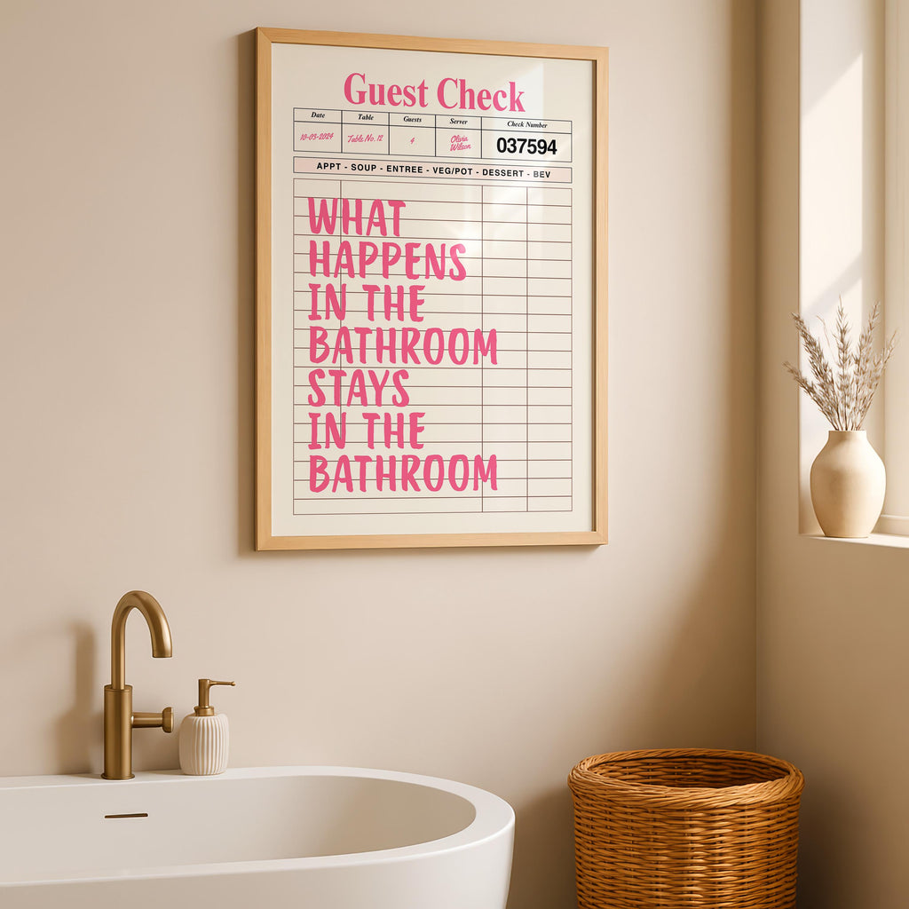 Funny Pink Bathroom Print, Pink Guest Check Wall Art, Typography Poster, Trendy Cool Wall Art Girl, Funky Wall Art Dopamine Decor, DIGITAL