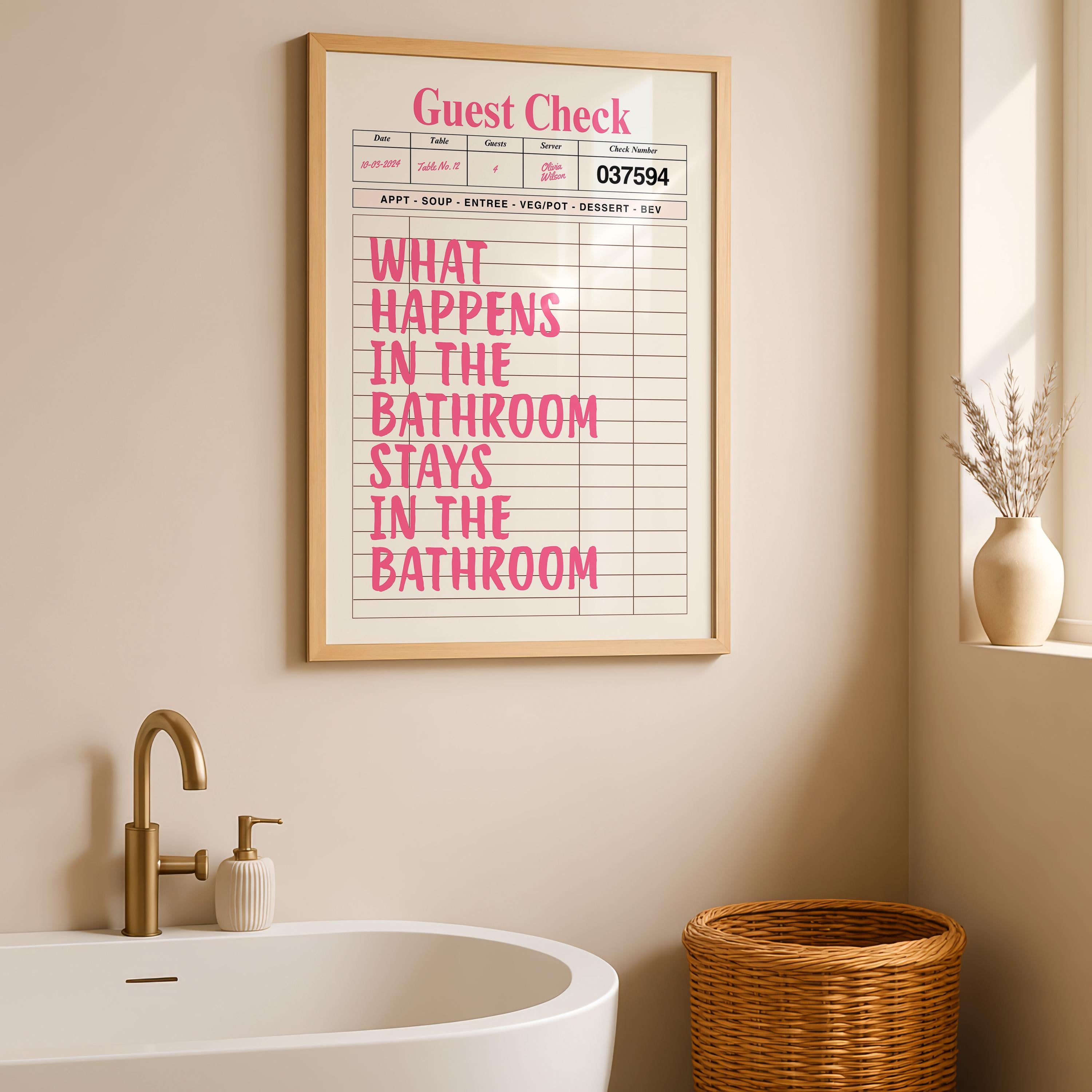Funny Pink Bathroom Print, Pink Guest Check Wall Art, Typography Poster, Trendy Cool Wall Art Girl, Funky Wall Art Dopamine Decor, DIGITAL