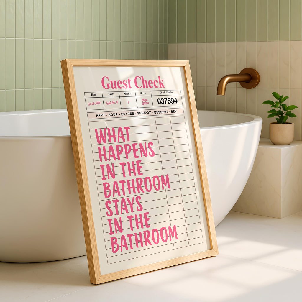 Funny Pink Bathroom Print, Pink Guest Check Wall Art, Typography Poster, Trendy Cool Wall Art Girl, Funky Wall Art Dopamine Decor, DIGITAL