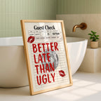 Better Late Than Ugly Red print Funky girly wall art Retro Guest Check print Trendy Preppy room decor Funny College Apartment decor DIGITAL