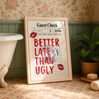 Better Late Than Ugly Red print Funky girly wall art Retro Guest Check print Trendy Preppy room decor Funny College Apartment decor DIGITAL