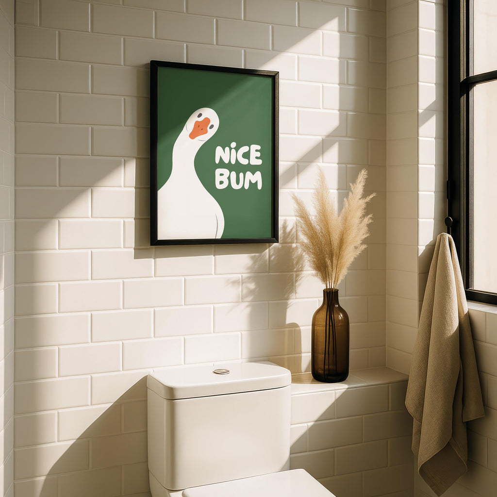 Nice Bum Goose Print, Funny Bathroom Wall Art, Cute Silly Goose Poster, Trendy Minimalist Green Decor, Quirky Bathroom Gift Idea, DIGITAL
