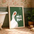 Nice Bum Goose Print, Funny Bathroom Wall Art, Cute Silly Goose Poster, Trendy Minimalist Green Decor, Quirky Bathroom Gift Idea, DIGITAL