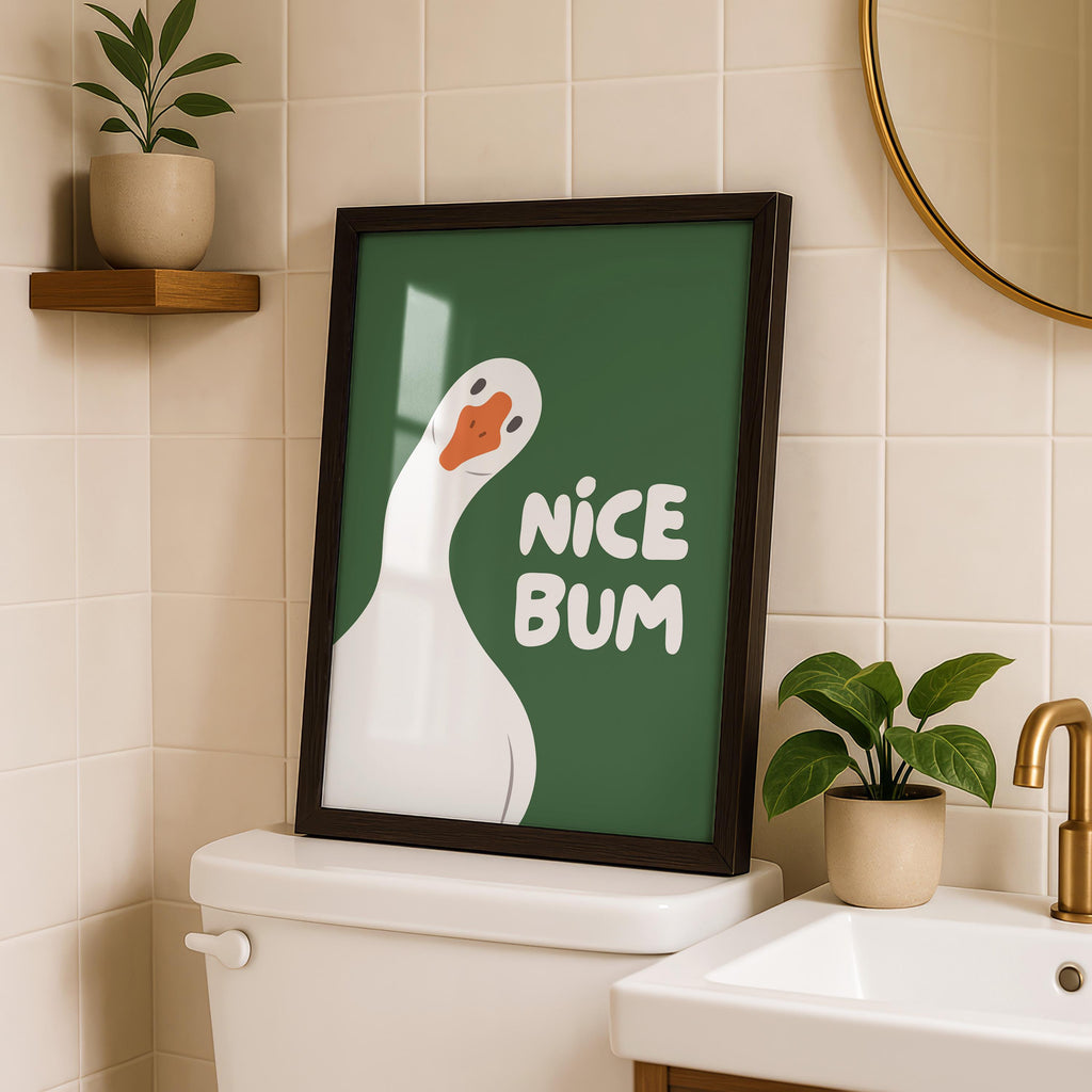 Nice Bum Goose Print, Funny Bathroom Wall Art, Cute Silly Goose Poster, Trendy Minimalist Green Decor, Quirky Bathroom Gift Idea, DIGITAL