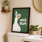 Nice Bum Goose Print, Funny Bathroom Wall Art, Cute Silly Goose Poster, Trendy Minimalist Green Decor, Quirky Bathroom Gift Idea, DIGITAL