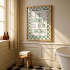 Funny Bathroom Wall Art, This Shower Is for Singing Poster, Sage Green Quote Print, Aesthetic Bathroom Decor, Retro Shower Sign DIGITAL