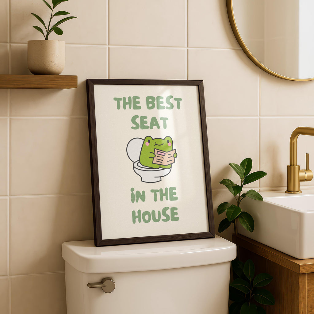 Funny Bathroom Wall Art, The Best Seat in the House Frog Print, Sage Green Bathroom Poster Quirky Toilet Humor Sign Cute Frog Bathroom Decor