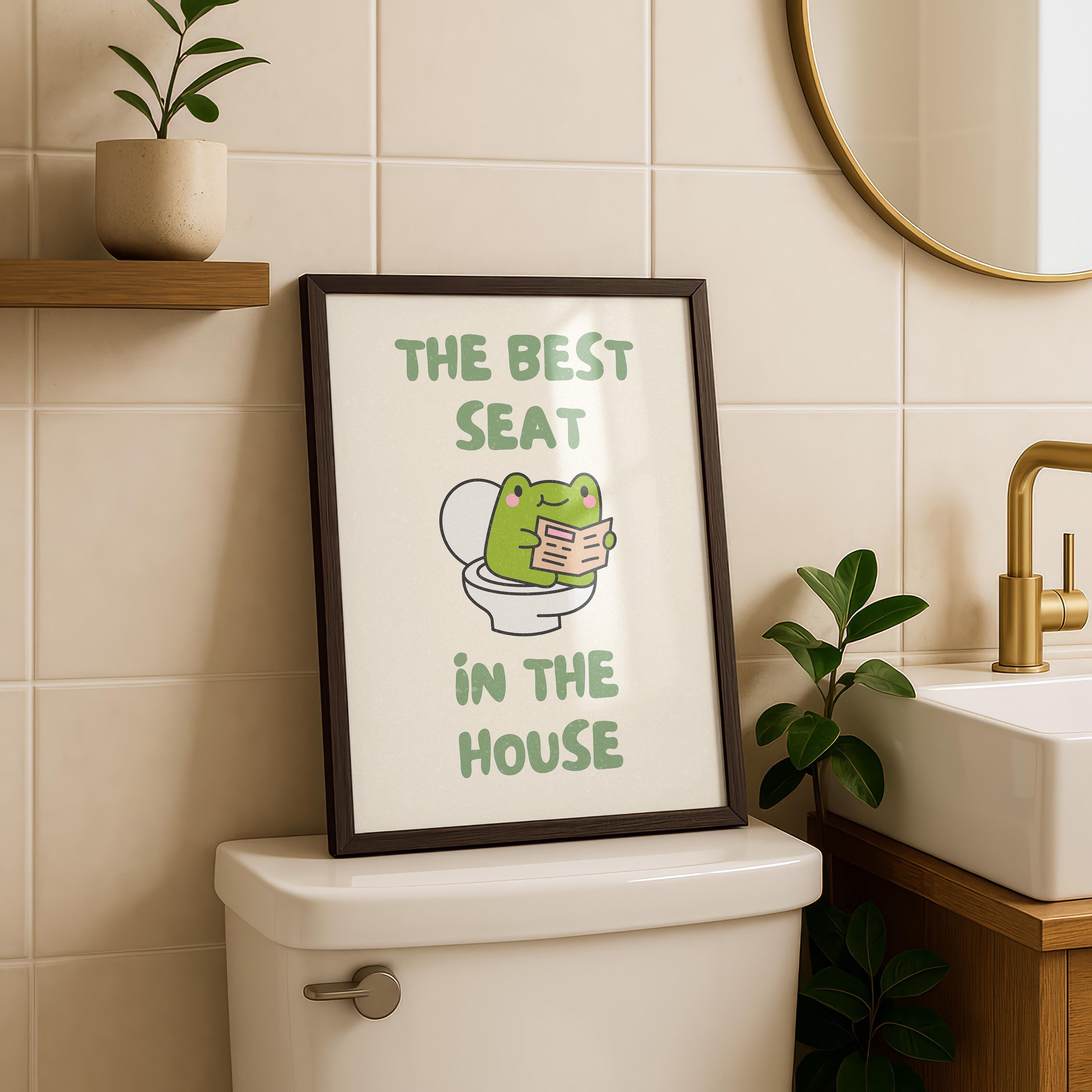 Funny Bathroom Wall Art, The Best Seat in the House Frog Print, Sage Green Bathroom Poster Quirky Toilet Humor Sign Cute Frog Bathroom Decor