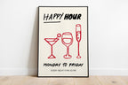 Trendy Cin Cin Cheers Print Set of 3, Retro Happy Hour Poster, Pasta Lovers Food Print, Black Bar Cart Art Print, Maximalist Kitchen Print