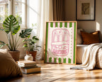 Retro Sardine Tin Poster, Funny Kitchen Wall Art, Pink Green Stripe Kitchen Decor, Trendy Seafood Poster, Nautical Coastal Wall Art, DIGITAL