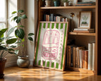 Retro Sardine Tin Poster, Funny Kitchen Wall Art, Pink Green Stripe Kitchen Decor, Trendy Seafood Poster, Nautical Coastal Wall Art, DIGITAL