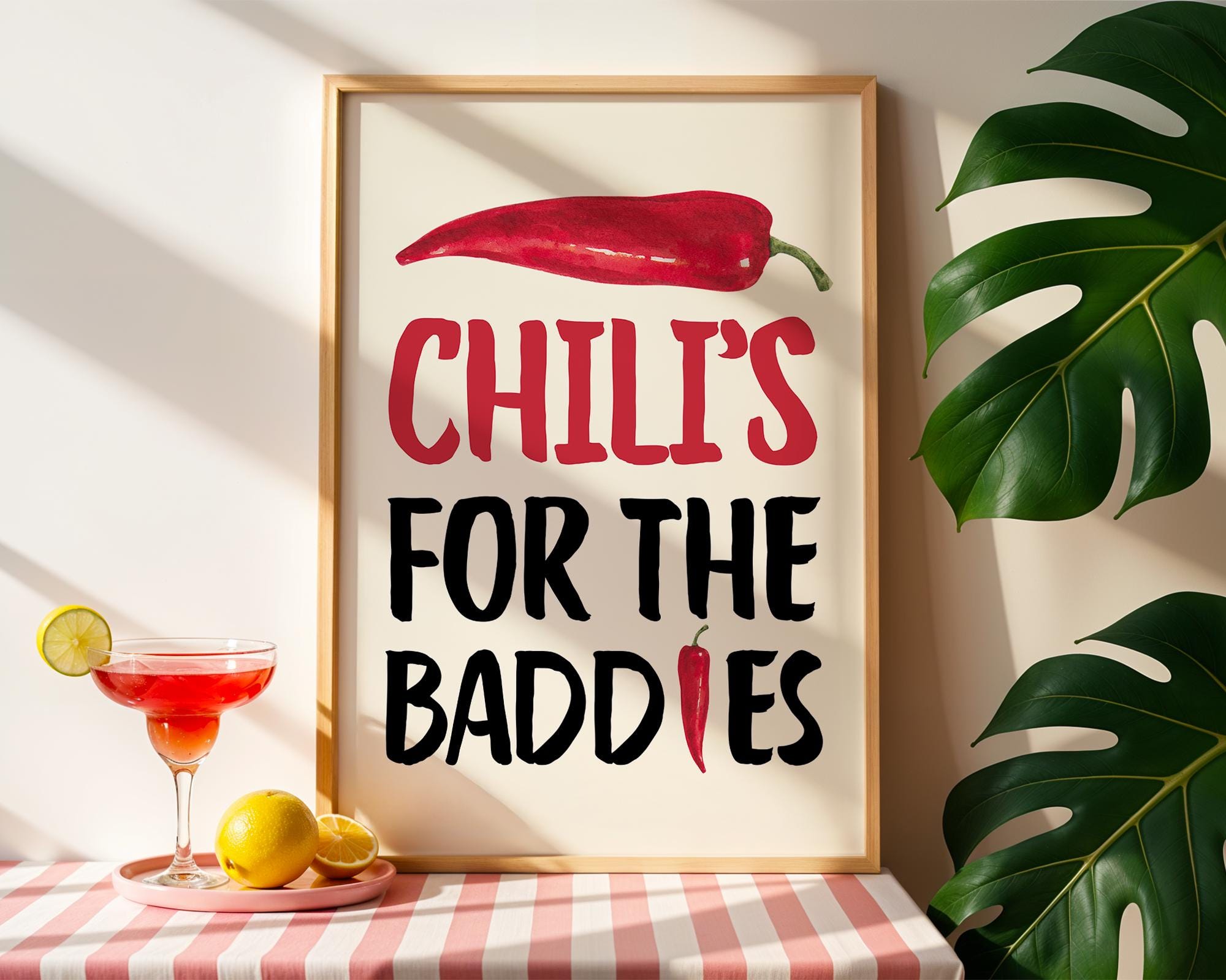 Chillis For the Baddies Print Funny quote Kitchen, Chili Pepper Poster Trendy Retro Food Illustration Red Aesthetic Decor Digital Download