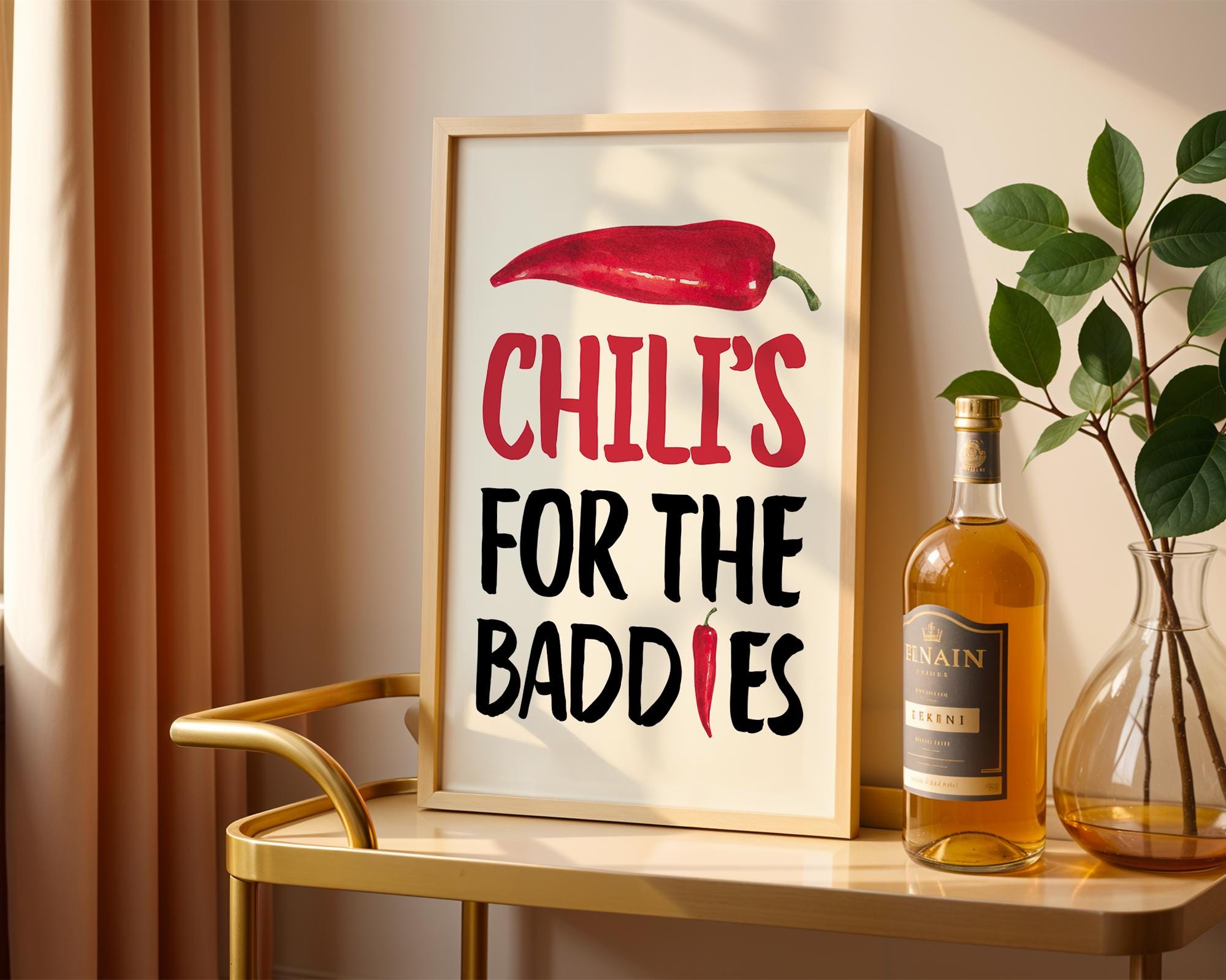 Chillis For the Baddies Print Funny quote Kitchen, Chili Pepper Poster Trendy Retro Food Illustration Red Aesthetic Decor Digital Download