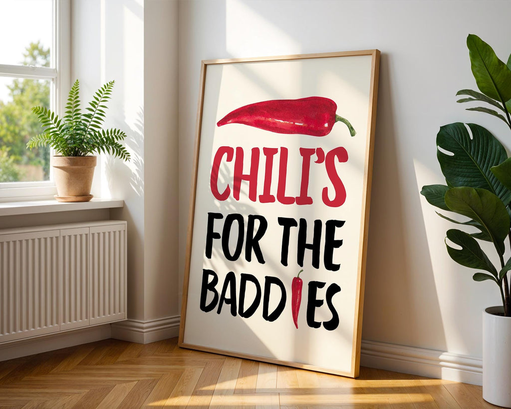 Chillis For the Baddies Print Funny quote Kitchen, Chili Pepper Poster Trendy Retro Food Illustration Red Aesthetic Decor Digital Download