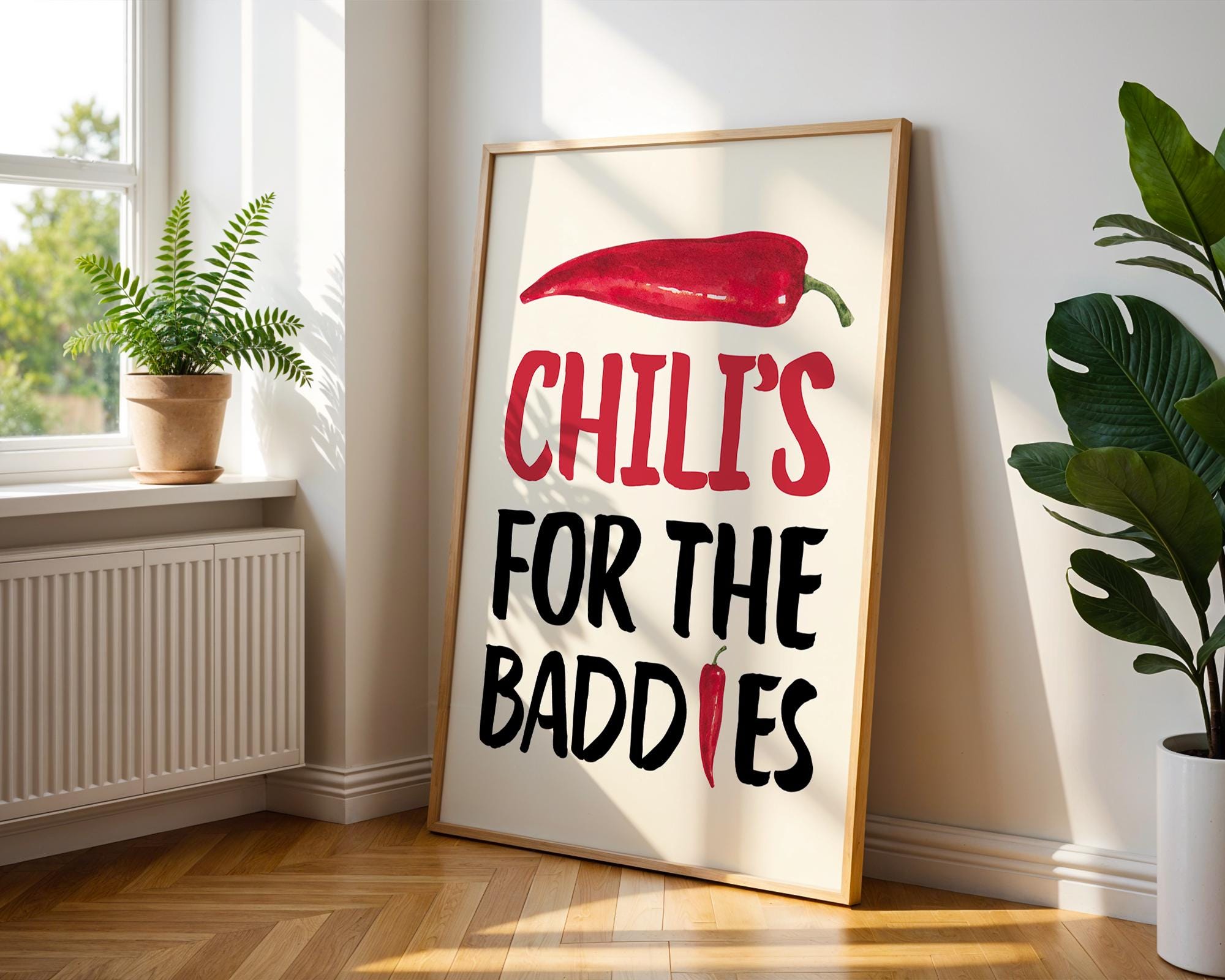 Chillis For the Baddies Print Funny quote Kitchen, Chili Pepper Poster Trendy Retro Food Illustration Red Aesthetic Decor Digital Download