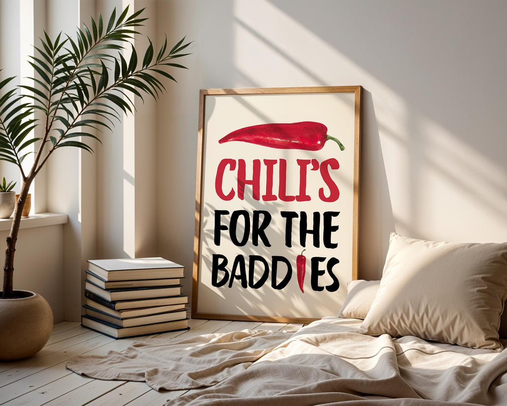 Chillis For the Baddies Print Funny quote Kitchen, Chili Pepper Poster Trendy Retro Food Illustration Red Aesthetic Decor Digital Download