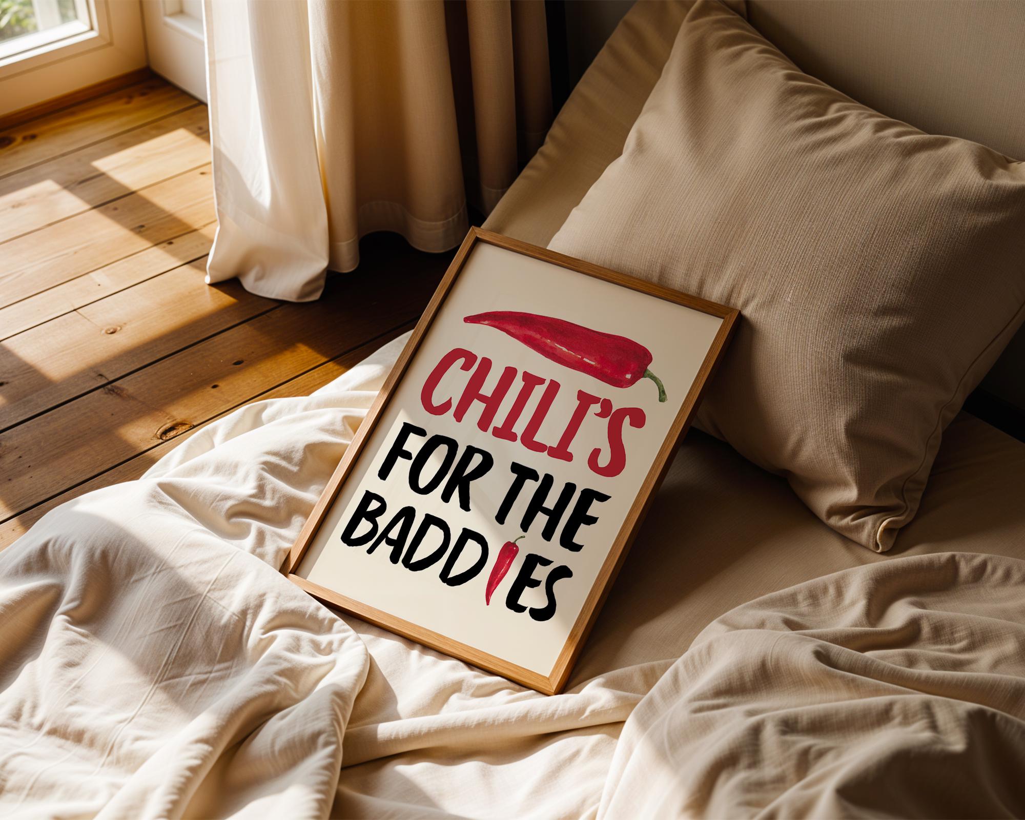 Chillis For the Baddies Print Funny quote Kitchen, Chili Pepper Poster Trendy Retro Food Illustration Red Aesthetic Decor Digital Download
