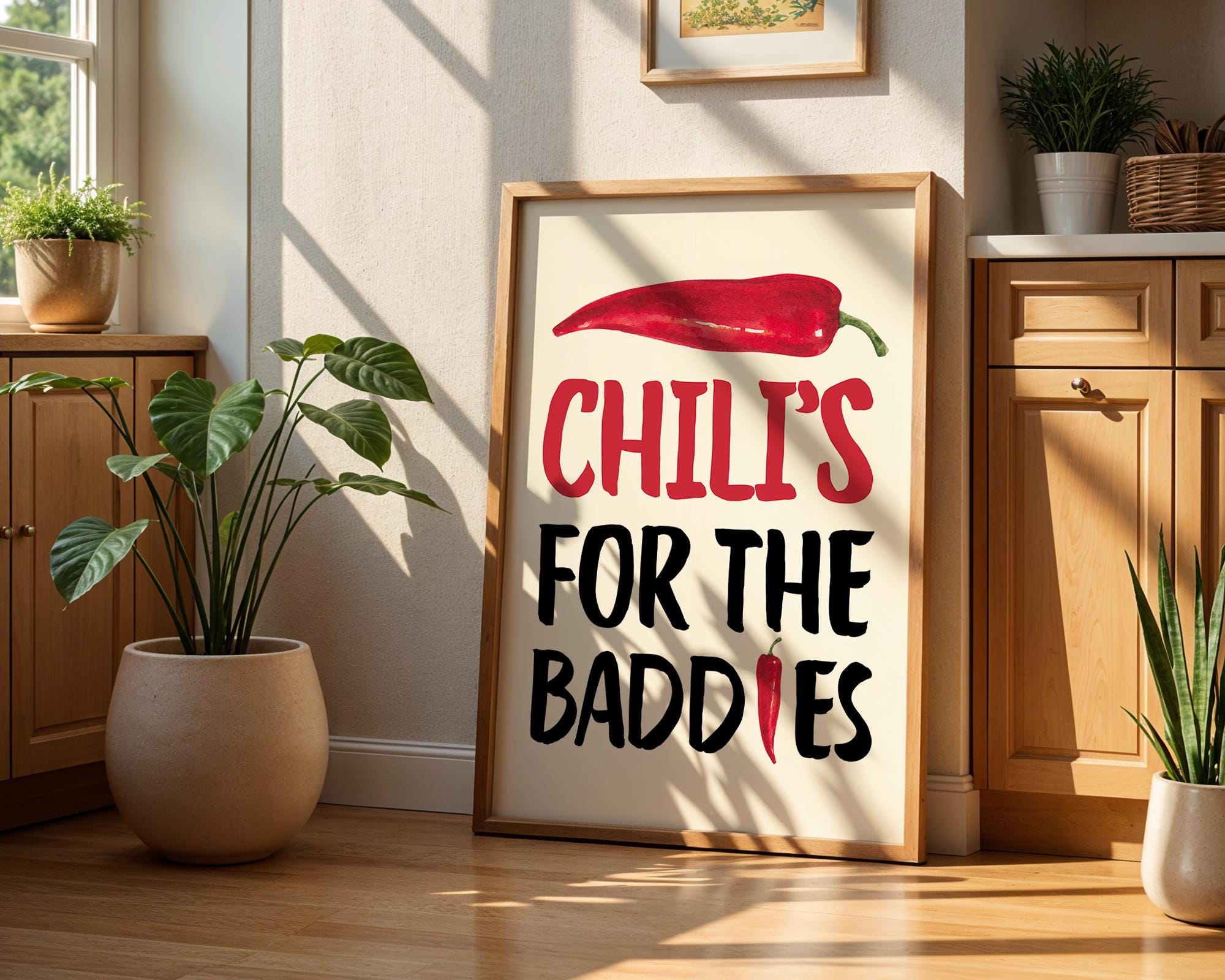 Chillis For the Baddies Print Funny quote Kitchen, Chili Pepper Poster Trendy Retro Food Illustration Red Aesthetic Decor Digital Download