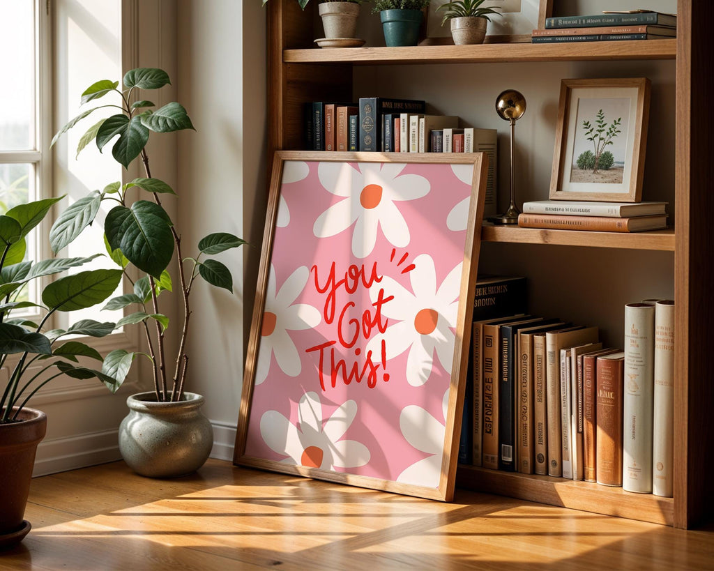 You Got This Digital Print, Pink Orange Empowerment Poster, Inspirational Quote Wall Art, Cute Dorm Room Decor, Positive Vibe Print, DIGITAL