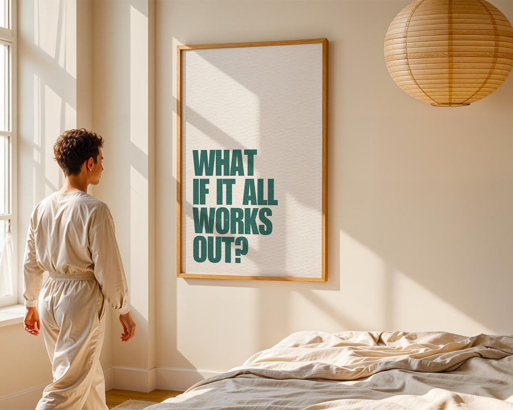 What If It All Works Out Wall Art Print, Green Retro Aesthetic Poster, Motivational Print, Apartment Decor Trendy Wall Art, DIGITAL DOWNLOAD