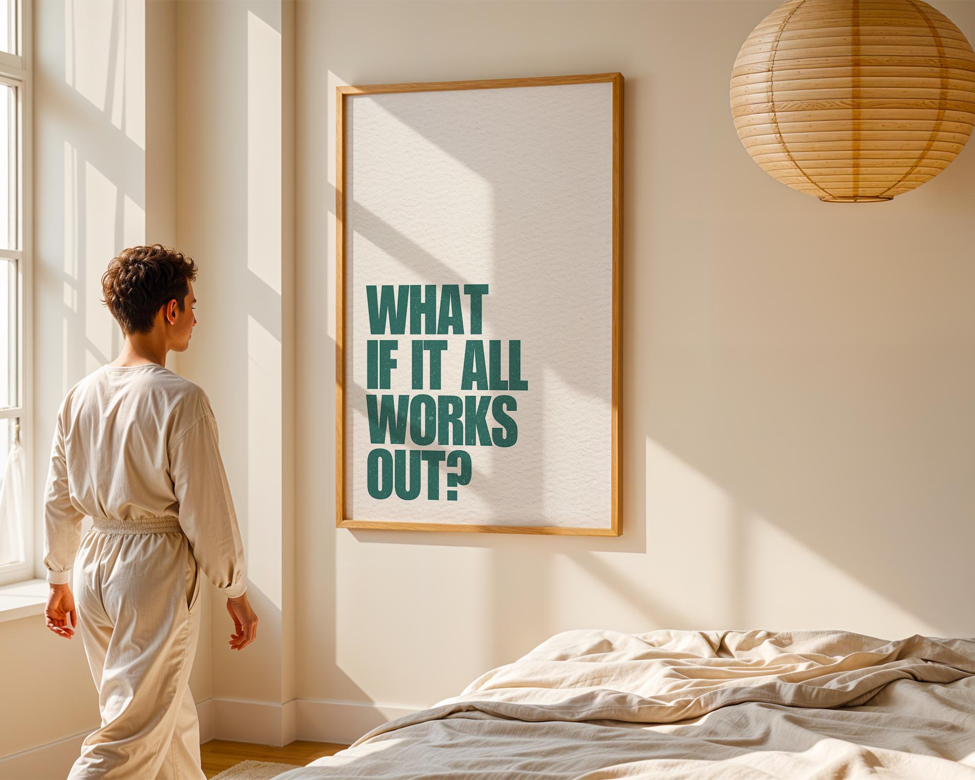 What If It All Works Out Wall Art Print, Green Retro Aesthetic Poster, Motivational Print, Apartment Decor Trendy Wall Art, DIGITAL DOWNLOAD