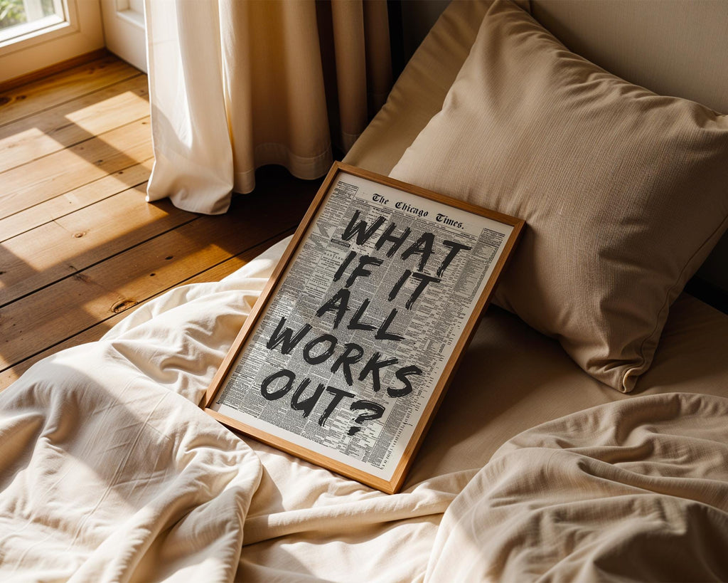 What If It All Works Out Retro Newspaper Print, Retro Trendy Wall Art, Cute Typography Poster, Affirmations Apartment Aesthetic, DIGITAL