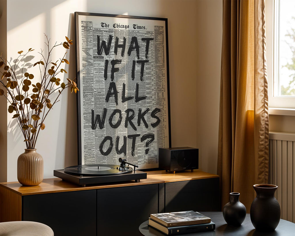 What If It All Works Out Retro Newspaper Print, Retro Trendy Wall Art, Cute Typography Poster, Affirmations Apartment Aesthetic, DIGITAL