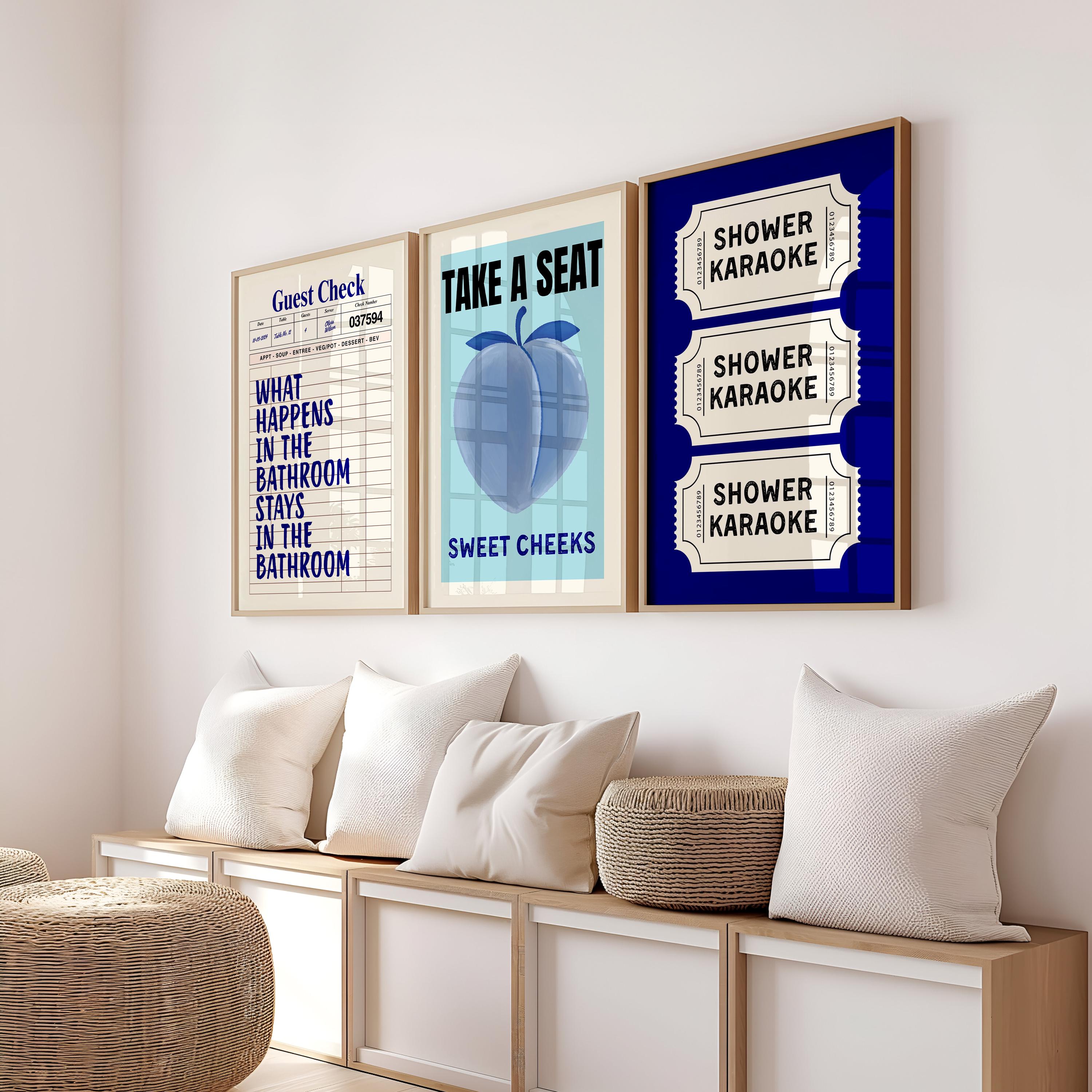 Funny Blue Bathroom Set of 3 Prints Ticket Bathroom Wall Art Trendy Bathroom Prints Sweet Cheeks Poster Bathroom Wall Art Nice Bum DIGITAL