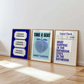 Funny Blue Bathroom Set of 3 Prints Ticket Bathroom Wall Art Trendy Bathroom Prints Sweet Cheeks Poster Bathroom Wall Art Nice Bum DIGITAL