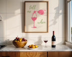 Tell Me When Retro Print, Kitchen Decor, Wine Lover Gift, Retro Bar Cart Print, Dining Room Wall Decor, Pink & Green Trendy Wall Art DIGITAL