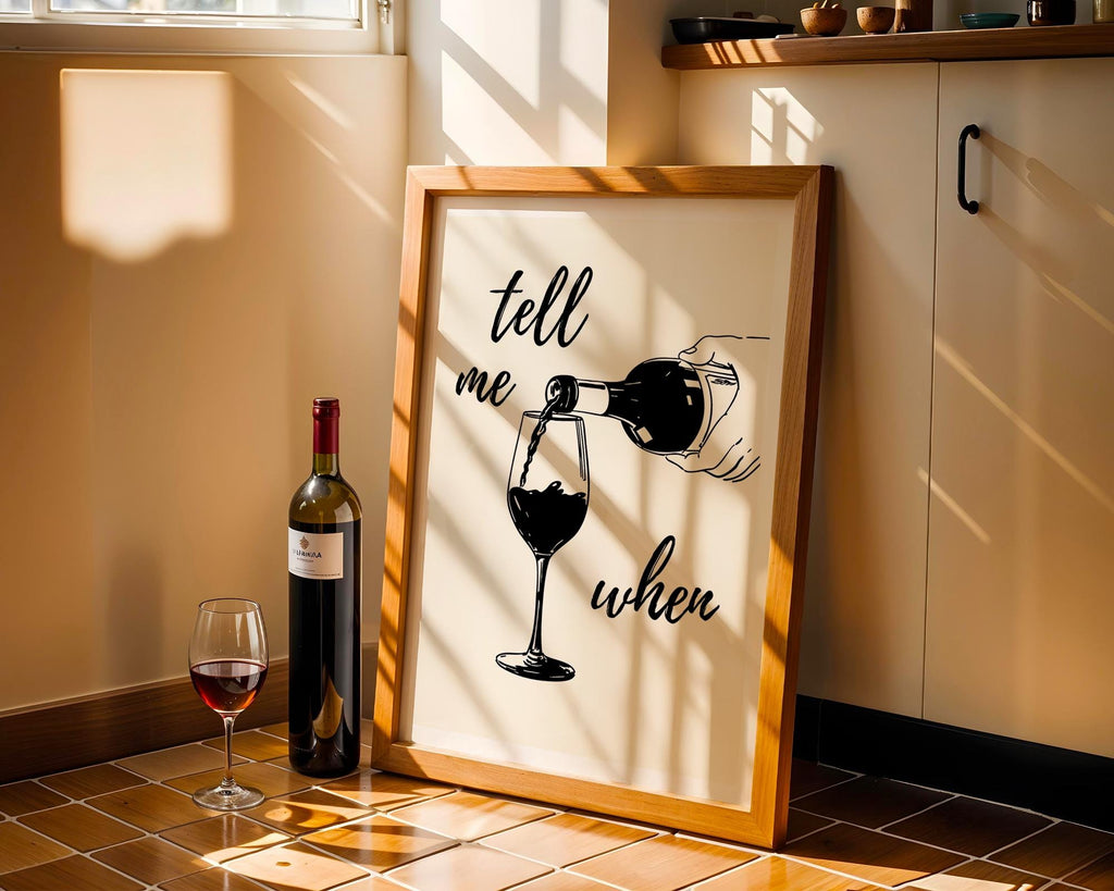 Tell Me When Poster Retro Wine Print, Cheers Printable Art Black Trendy Wall Art, Cin Cin Poster, Black Bar Cart Decor Fun Wall Art DIGITAL