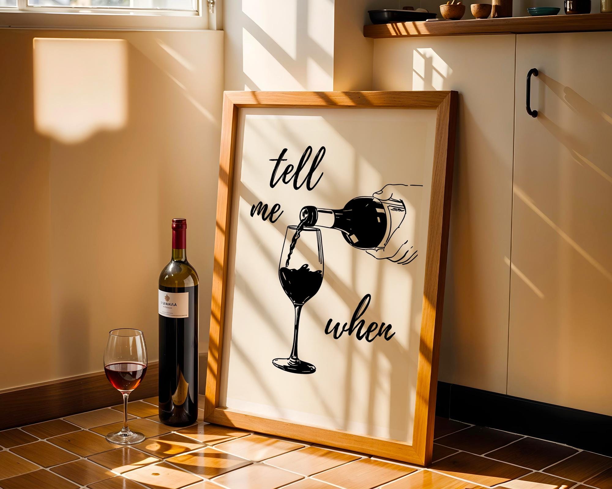 Tell Me When Poster Retro Wine Print, Cheers Printable Art Black Trendy Wall Art, Cin Cin Poster, Black Bar Cart Decor Fun Wall Art DIGITAL