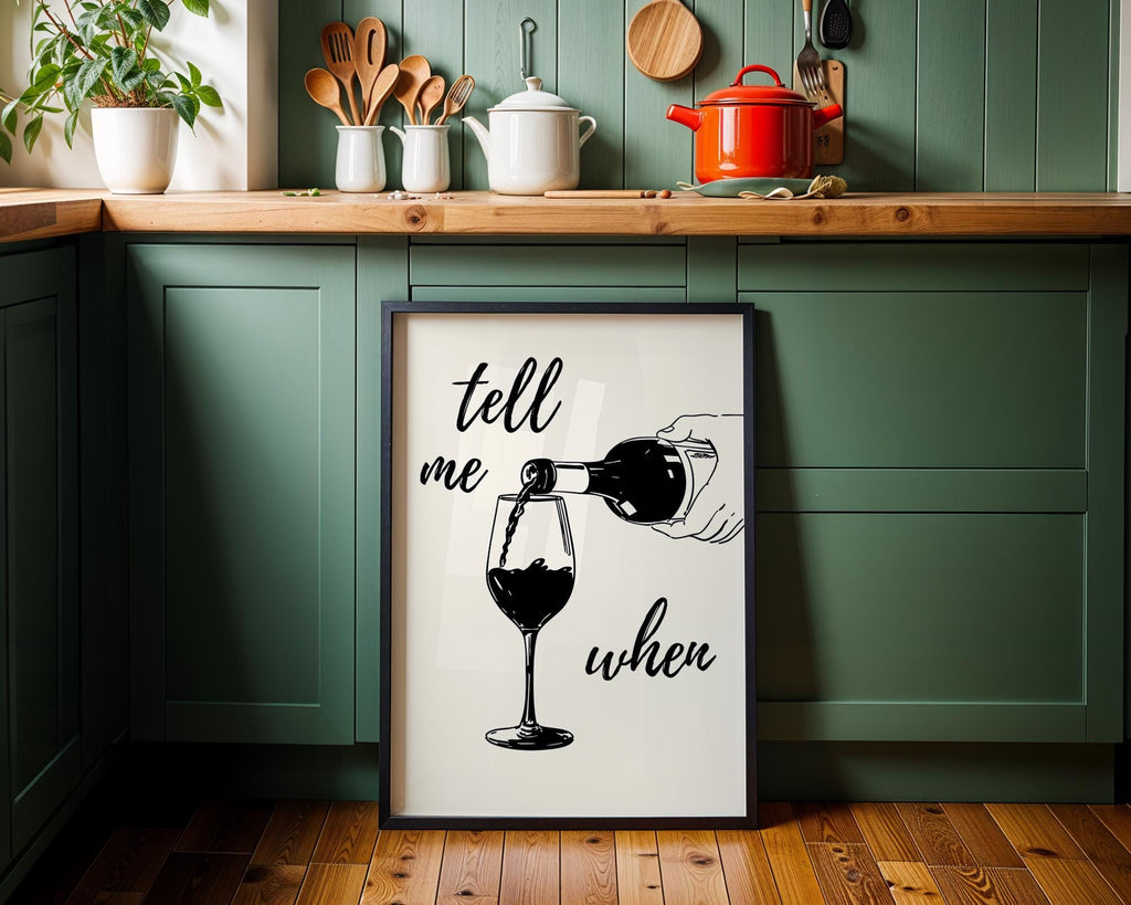 Tell Me When Poster Retro Wine Print, Cheers Printable Art Black Trendy Wall Art, Cin Cin Poster, Black Bar Cart Decor Fun Wall Art DIGITAL