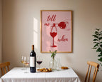 Tell Me When Retro Print, Kitchen Decor, Wine Lover Gift, Retro Bar Cart Print, Dining Room Wall Decor, Pink & Red Trendy Wall Art DIGITAL