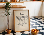 Cheers Print Black Bar Cart Print, Trendy Wall Art, Black Aesthetic, Retro Kitchen Poster, Drink Print, Black Cocktail Wall Art, DIGITAL
