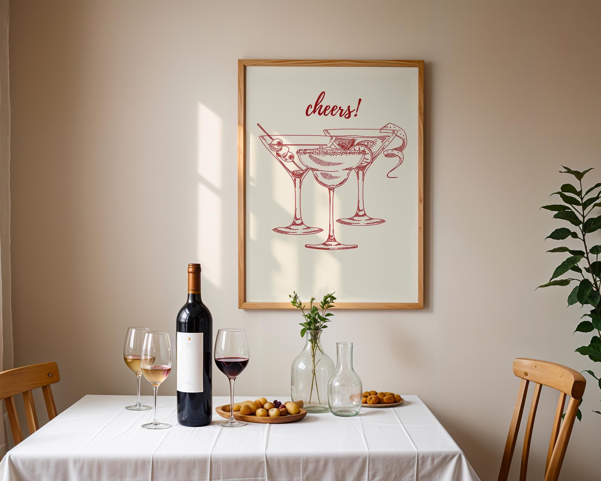 Cheers Print Red, Bar Cart Poster, Trendy Wall Art, Retro Kitchen Poster, Red Aesthetic Decor Cocktail Wall Preppy Drink Print DIGITAL PRINT