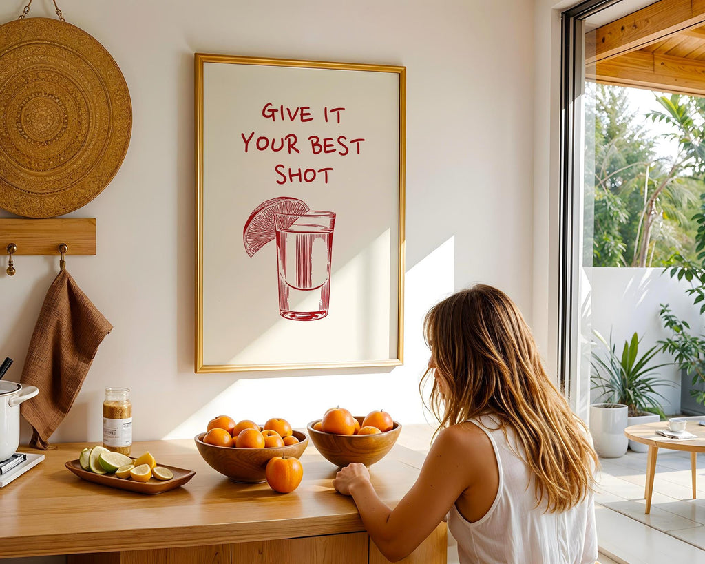 Give It Your Best Shot Red Print Bar cart Print Liquor Poster Modern Bar Cart Wall Art Vodka Poster Red Tequila Print DIGITAL DOWNLOAD